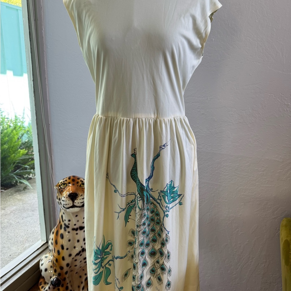 70’s Alfred Shaheen Peacock Dress